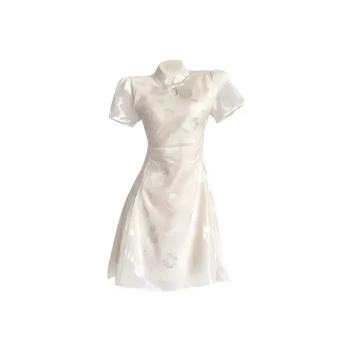 IQC Короткий рукав Платье Женское Бежевый Абрикос