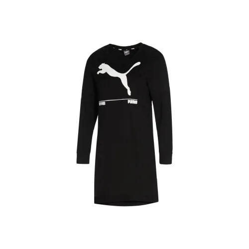 PUMA Черное Женское Длинное Платье с Рукавами