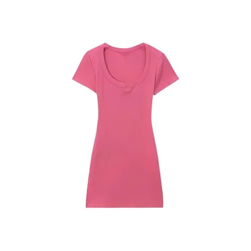 XIAOJUCHUANLI Короткий рукав Платье Женское Розовое