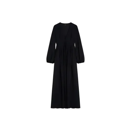 WEEKEND MaxMara Guelfi Коллекция Китайский Креп Платье Длинное Платье с Длинными Рукавами Женское Черное