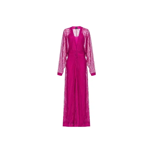 PINKO FW23 Длинное платье из кружева с длинными рукавами женское розовое