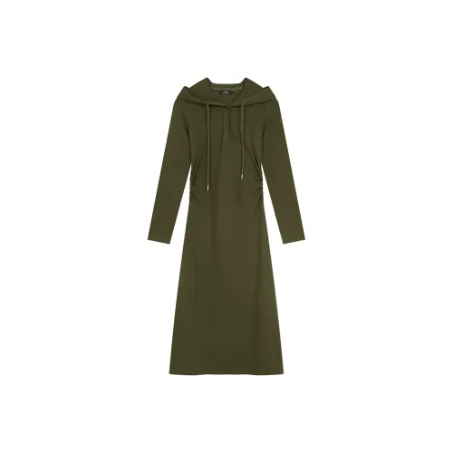 ELF SACK Винтаж Облегающий крой Длинный рукав С капюшоном Женское платье
