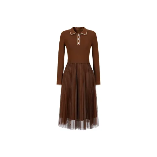 JZ. ANNAKRO Длинное платье с длинными рукавами женское кофейного цвета