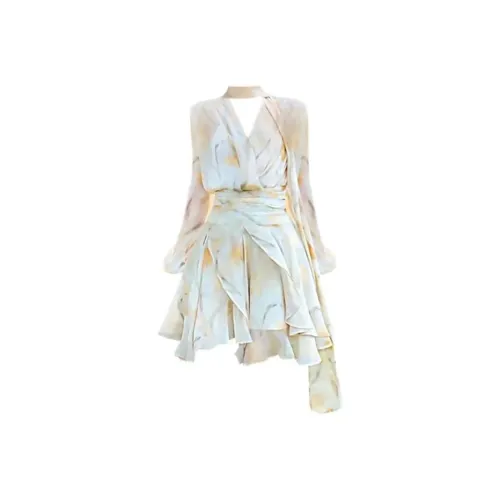 Lookinto Длинное платье с длинными рукавами женское желтое