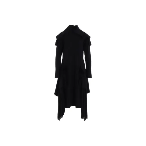 Yohji Yamamoto Черные Женские Длинные Платья с Длинными Рукавами