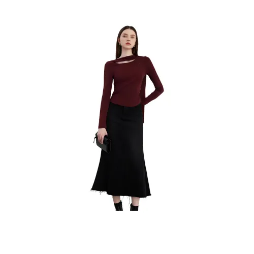 DPLAY Denim Long Skirt Women's Classic Black
