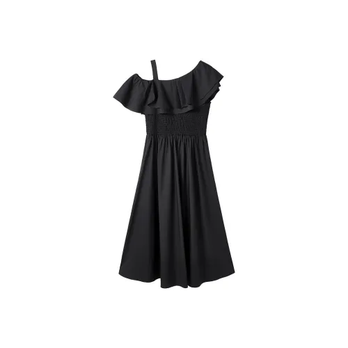 XIANGYING Короткий рукав Платье Женское Черное