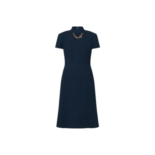 LOUIS VUITTON Короткое платье с короткими рукавами женское темно-синее