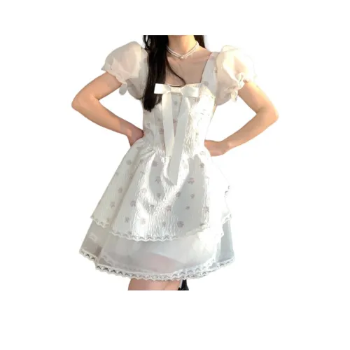 WOVLAS Короткий рукав Платье Женское Белое