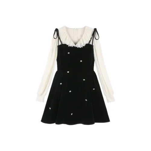 PALGLG Черное Женское Длинное Платье с Рукавами