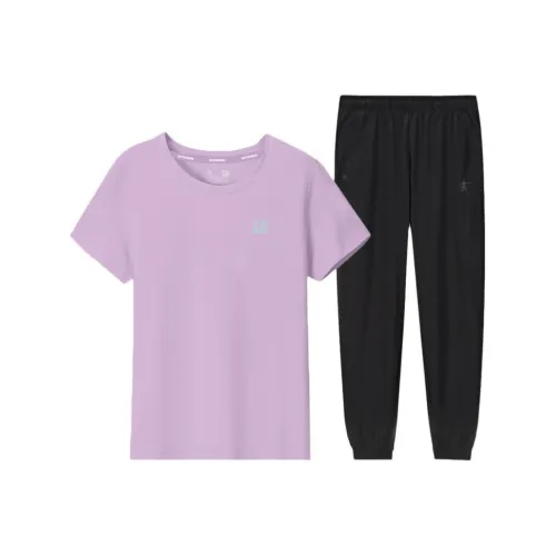 QIAODAN Повседневный костюм фиолетовый с короткими рукавами рубашка + черные брюки женские повседневные костюмы