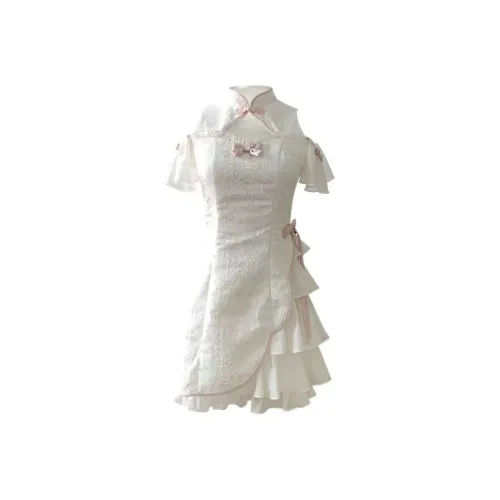 Lookinto Короткий рукав Платье Женское Экрю