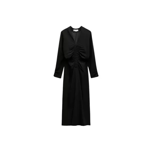 ZARA ZW Series Длинное платье с длинным рукавом женское черное