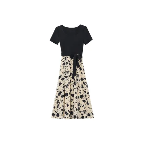 Ning Cai Yuer Короткий рукав Платье Женское Черное