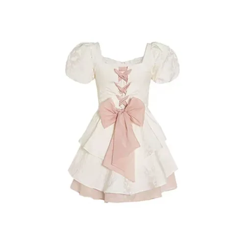 Lookinto Короткий рукав Платье Женское Экрю