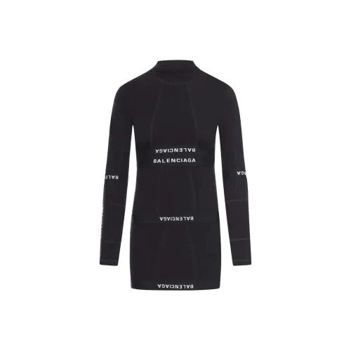 BALENCIAGA Черное Женское Длинное Платье с Рукавами