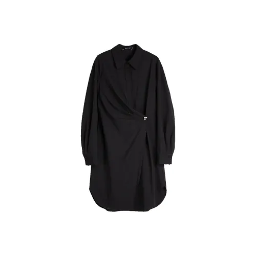 ELLE Длинное платье с длинными рукавами женское черное