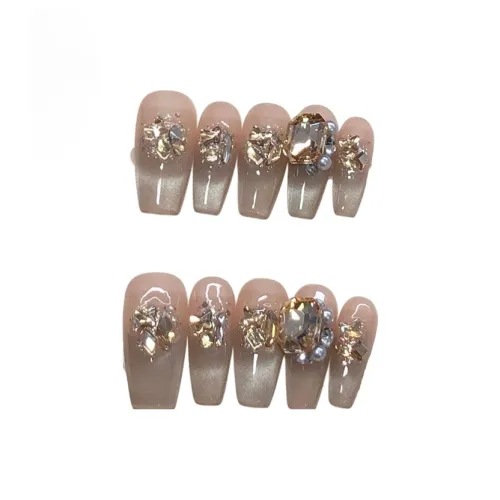 Future Maple Xinghewan Осветляющий Кошачий глаз False Nail Средний LADDER Розовый Смоки Стразы Украшенный