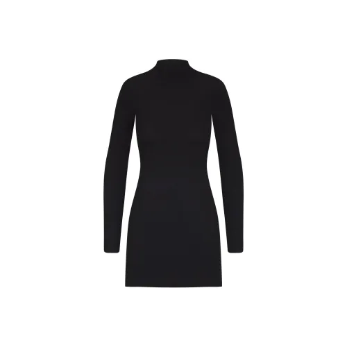 SKIMS Мягкий LOUNGE Водолазка Мини Платье Длинное Платье с Длинными Рукавами Женское Оникс Оникс
