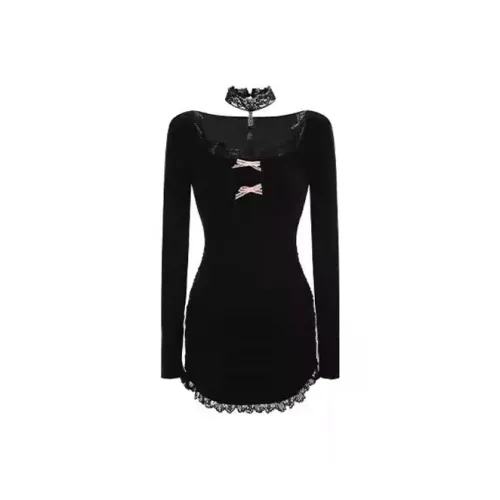 ECNR Длинное платье с длинными рукавами женское черное