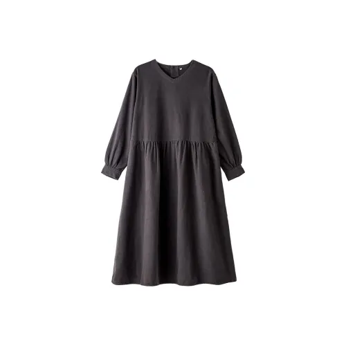 MUJI Длинное платье с длинными рукавами женское