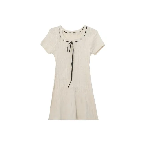 JOSR Короткий рукав Платье Женское Белое