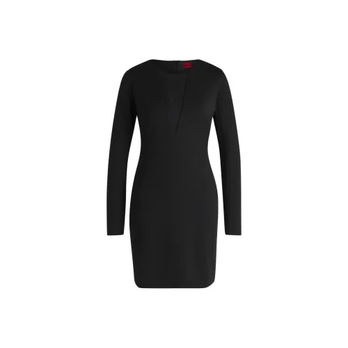 HUGO BOSS Черное Женское Длинное Платье с Рукавами