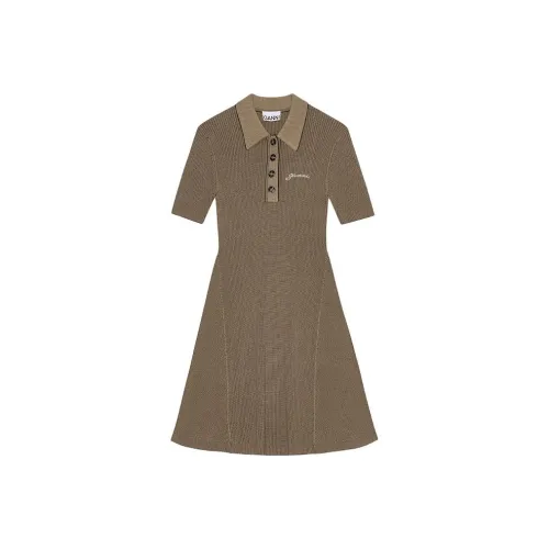 GANNI SS24 Короткое платье с короткими рукавами женское серия Nomadic цвет желтый