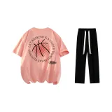 Комплект одежды (Розовая футболка + Черные повседневные штаны)