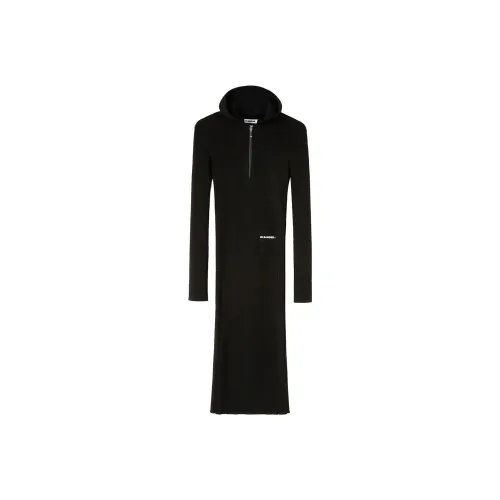 JIL SANDER Черное Женское Длинное Платье с Рукавами