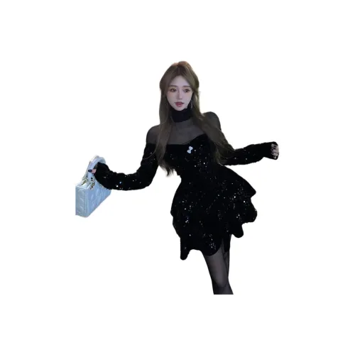 PLAY BUSH Длинное платье с длинными рукавами женское черное