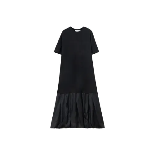 SOON FLOWER Короткий рукав Платье Женское Черное