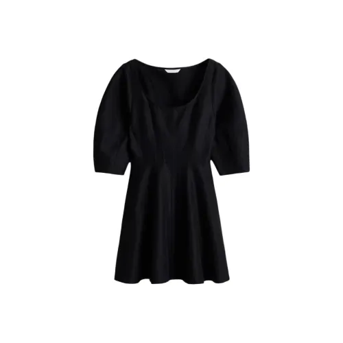 H&M Черное Женское Короткое Платье с Рукавами