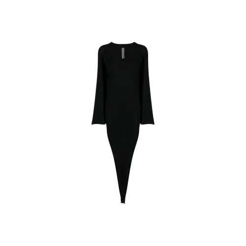 RICK OWENS Черное Женское Длинное Платье с Рукавами