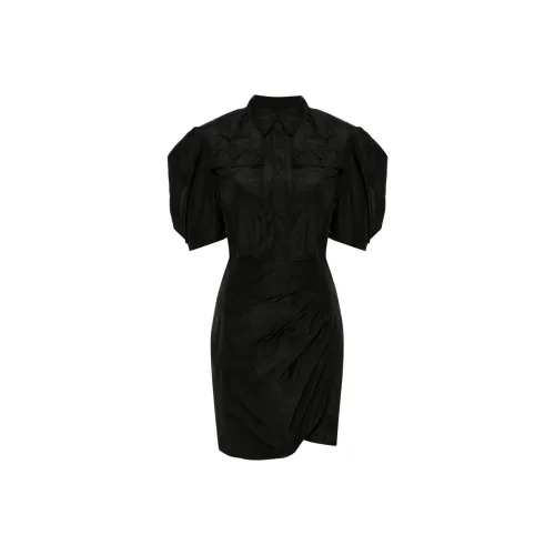 MSGM Черное Женское Короткое Платье с Рукавами