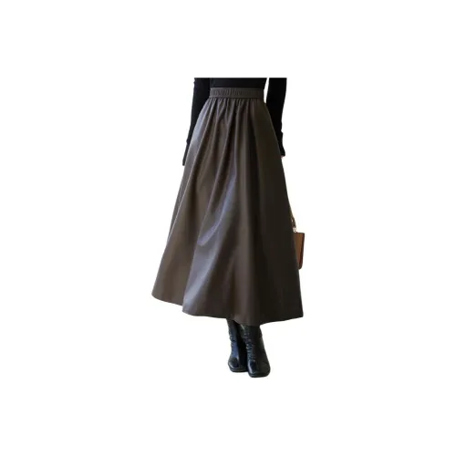 VICTORIA VERA Кожа Длинная Юбка Женская Кофейного Цвета