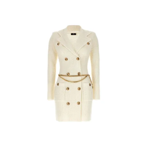 Elisabetta Franchi Белое Женское Длинное Платье с Рукавами