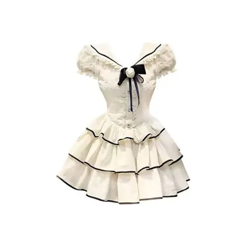 CHARM GLOW Короткий рукав Платье Женское Белое