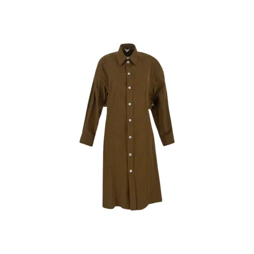 Bottega Veneta SS23 Длинное платье с длинными рукавами женское оливково-зеленый