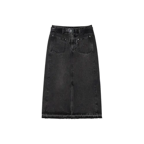 PEACEBIRD Деним Длинный Юбка Женские Черный Серый