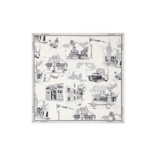 Burberry Шелковый Платок С Видами Лондона Квадратная Форма Ручная Обработка Края