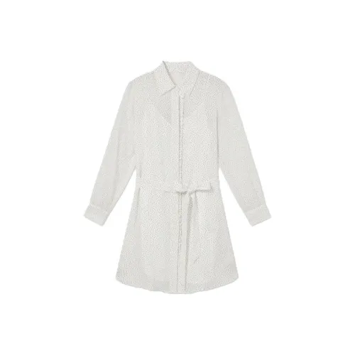 CLUB MONACO Длинное платье с длинными рукавами женское белое с черной точкой