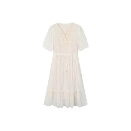 Короткое платье с короткими рукавами женское цвет экрю