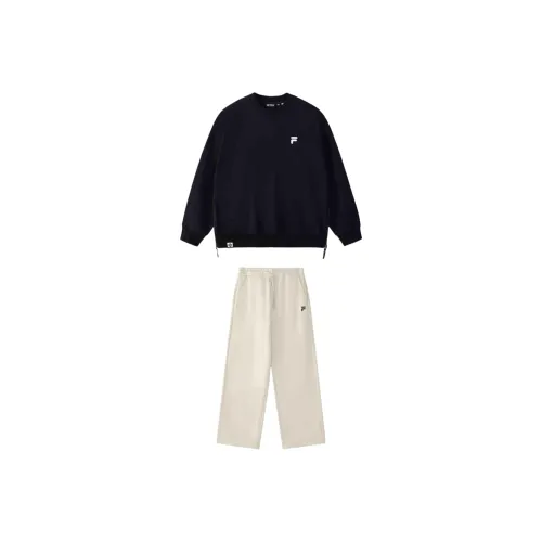 FILA FUSION FOB Series Набор Глубокий черный Топ + Mung Bean Серые брюки Женские Повседневные костюмы