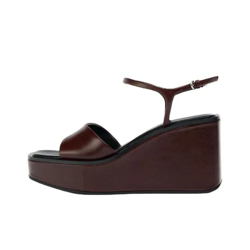 ZARA Кожа Платформа Wedges One Ремень Сандалии 9 см Женские Коричневый