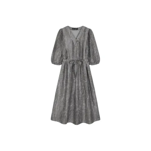 IHIMI Длинное платье с длинными рукавами женское серое