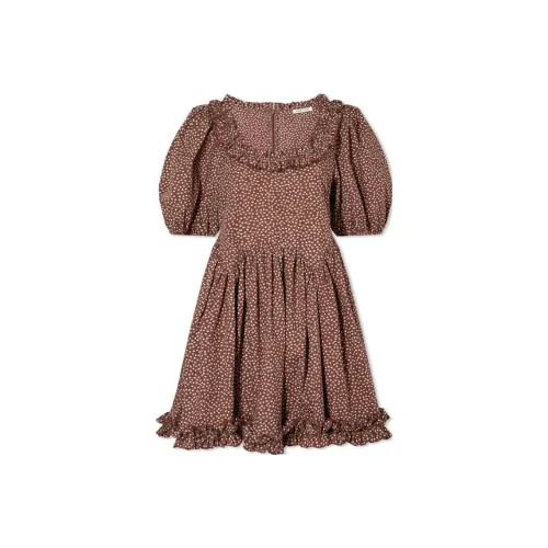 SANDY LIANG Короткий рукав Платье Женское Коричневый Нано Цветочный дизайн