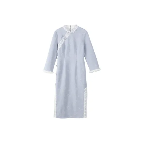 TOUCH Длинное платье с длинными рукавами женское синее