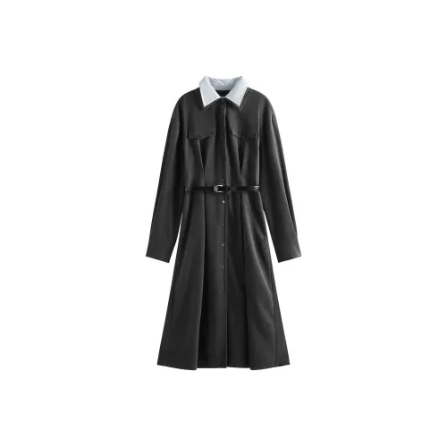 FANSILANEN Элегантность Коммутирование Длинный рукав Платье Женские Морозно-серый