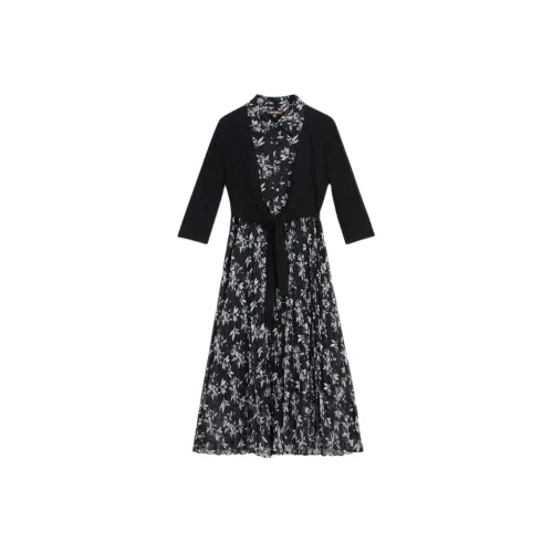 Yiner Длинное платье с длинными рукавами женское черное